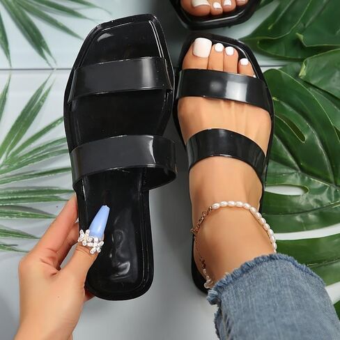 xsby Women's Clear Sandals Transparent Flat Sandals Dressy Summer Open Toe Beach Sandals in Kuwait