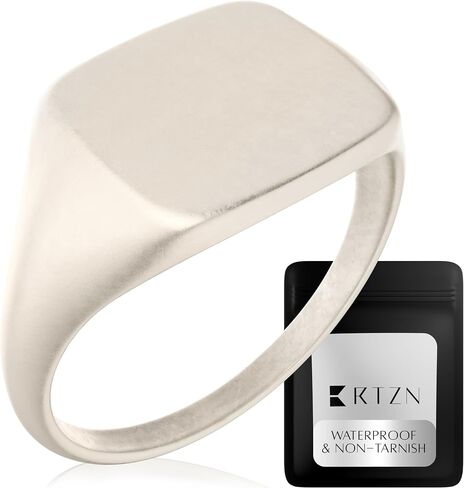 RTZN® Signet Rings for Men — Premium Mens Stainless Steel Rings — 100% Waterproof & Non Tarnish Plain Statement Mens Signet Ring Gold/Silver Pinky Ring for Men (SIZE: 6-12) in Kuwait