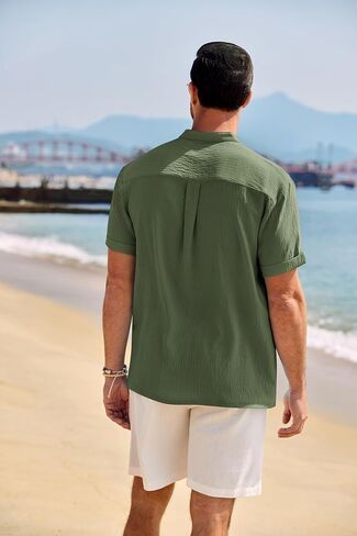COOFANDY Men's Casual Henley Shirt Band Collar Short Sleeve Shirt Summer Beach Hippie Shirt in Saudi Arabia