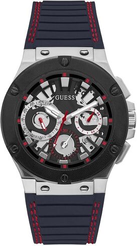 GUESS Men's 44mm Watch - Navy Strap Black Dial Silver Tone Case in Saudi Arabia