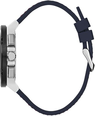 GUESS Men's 44mm Watch - Navy Strap Black Dial Silver Tone Case in Saudi Arabia
