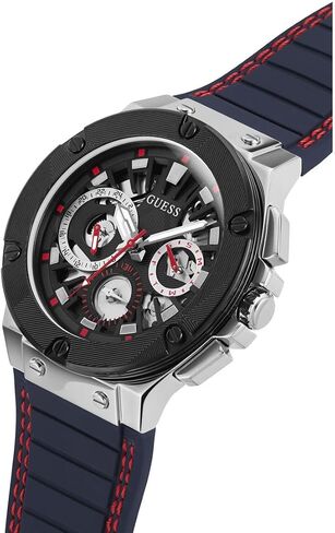 GUESS Men's 44mm Watch - Navy Strap Black Dial Silver Tone Case in Saudi Arabia