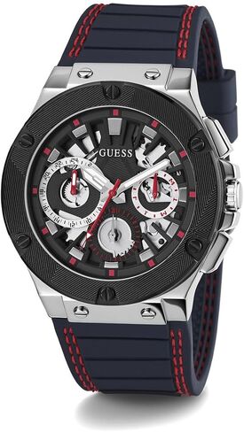 GUESS Men's 44mm Watch - Navy Strap Black Dial Silver Tone Case in Saudi Arabia