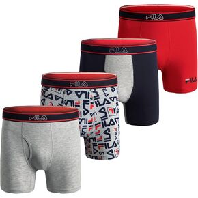 Fila Men's 6" Boxer Briefs with Fly Front, 95% Cotton, 5% Spandex Briefs, 4-Pack, Black, Medium in Saudi Arabia