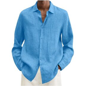 Short Sleeve Shirts for Men Spring Summer Men's Casual Cotton Linen Solid Color Short Shirts Loose Mens in Saudi Arabia