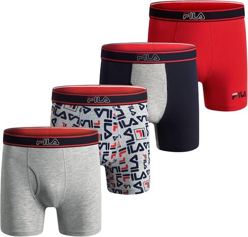 Fila Men's 6" Boxer Briefs with Fly Front, 95% Cotton, 5% Spandex Briefs, 4-Pack, Black, Medium in Saudi Arabia