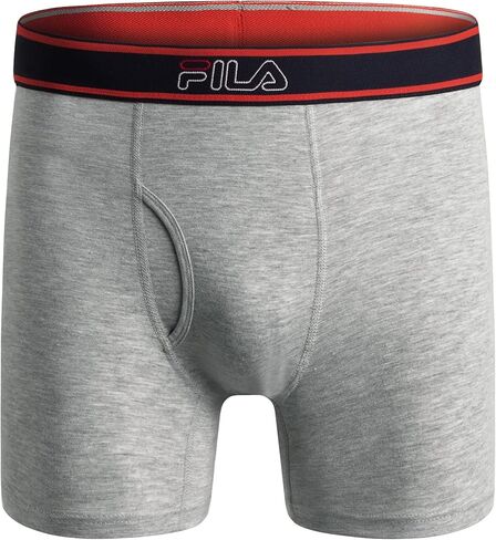 Fila Men's 6" Boxer Briefs with Fly Front, 95% Cotton, 5% Spandex Briefs, 4-Pack, Black, Medium in Saudi Arabia