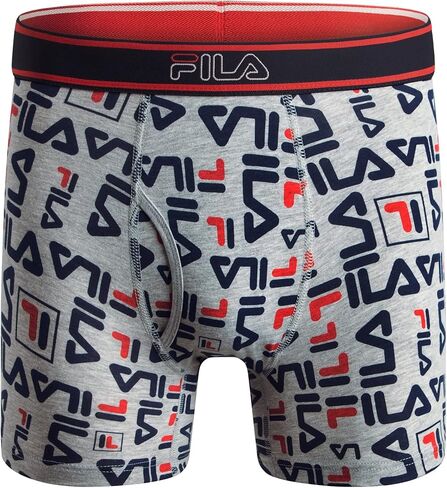 Fila Men's 6" Boxer Briefs with Fly Front, 95% Cotton, 5% Spandex Briefs, 4-Pack, Black, Medium in Saudi Arabia