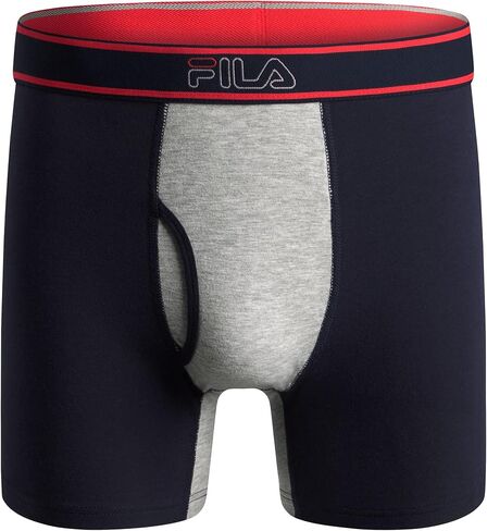 Fila Men's 6" Boxer Briefs with Fly Front, 95% Cotton, 5% Spandex Briefs, 4-Pack, Black, Medium in Saudi Arabia