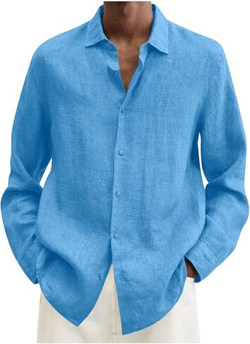 Short Sleeve Shirts for Men Spring Summer Men's Casual Cotton Linen Solid Color Short Shirts Loose Mens in Saudi Arabia