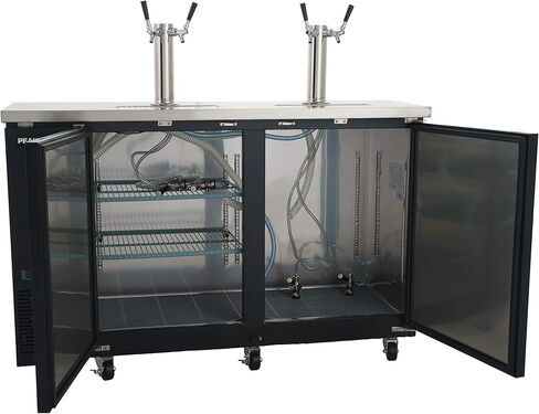 PEAKCOLD 3 Door, 4 Tap Commercial Beer Dispenser - Double Tower Keg Cooler - Kegerator; 72" W in Saudi Arabia