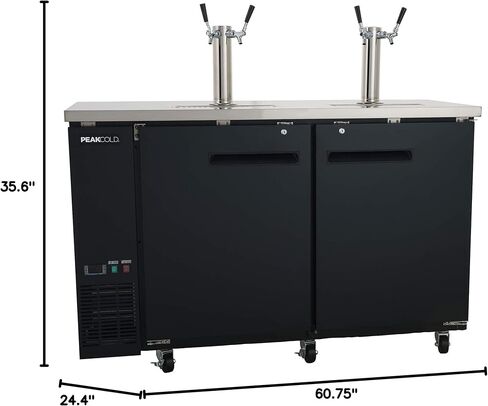 PEAKCOLD 3 Door, 4 Tap Commercial Beer Dispenser - Double Tower Keg Cooler - Kegerator; 72" W in Saudi Arabia