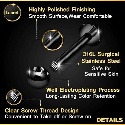 KJM FASHION 4 قطع Labret الشفاه خواتم الكرة العمودية Labret Auricle Rim للأمام حلق مونرو ثقب المجوهرات اختيار الحجم واللون in Kuwait