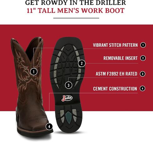 Justin Men's Driller Western Work Boot Soft Toe Tan 9.5 EE in Kuwait