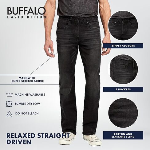 Buffalo David Bitton Men's Relaxed Straight Driven Jeans, Mid Blue Sanded, 30 32 in Saudi Arabia