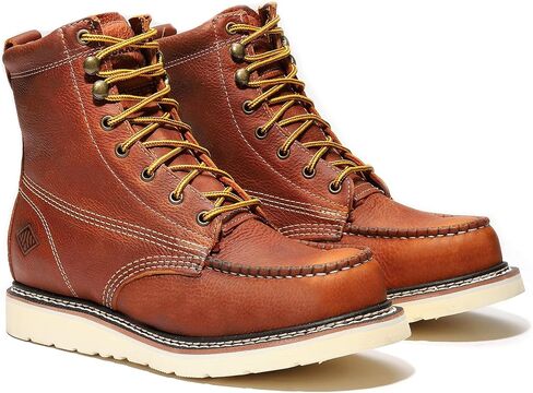 Bonanza Boots Frontier Plus 8" Work Boots for Men - Premium Leather Moc Toe, Non-safety Toe Boots with Light-weight, Slip & Oil Resistant High Abrasion Rubber Wedge Outsole in Kuwait