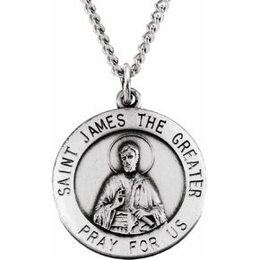 Solid 925 Sterling Silver 18mm Pray for Us St. Saint James Medal Charm Pendant Chain Necklace 18" in Kuwait