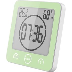 Shower Clock Waterproof Wall Clock Bathroom Clock Sunsbell Shower Cock Digital Temperature Humidity Display with Suction Cup, Touch Screen Timer for Kitchen Bathroom