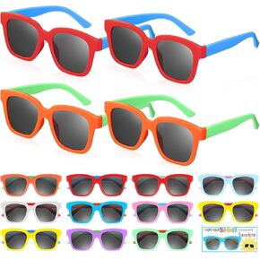 12 Set End of the School Year Gifts for Students Kids Sunglasses Bulk Party Favors with Card, Bag Neon Sunglasses Set Birthday Graduation Summer Pool Beach Gifts Supplies(Beach Party,Classic)