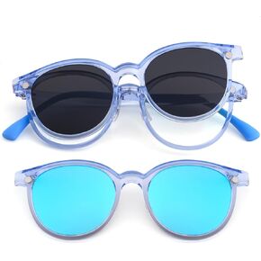 EYEBUDDY Kids Magnetic Clip-On Sunglasses, UV Polarized Sunglasses for Boys and Girls (1 Frame+2pc Magnetic Lens Holders)