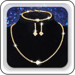 GORAIS Gold Wedding Bridal Jewelry Sets Rhinestone Necklace Set Formal Costume Jewelry for Women and Brides
