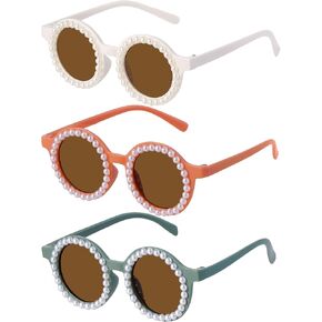 obmwang 3 Pairs Cute Kids Round Sunglasses for Toddler Girls Boys Age 2-10 Outdoor Beach Eyewear, UV400 Protection