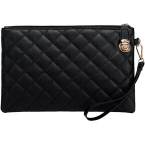 1pcs Quilted Wristlet Purse for Women Vegan Leather Wristlet Pouch Zip Clutch Bag Black Wristlet Evening Clutch Purse