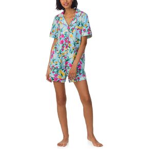 BedHead PJs Womens Short Sleeve Notch Collar & Shorts Sleepwear Pajama Set, Organic Cotton
