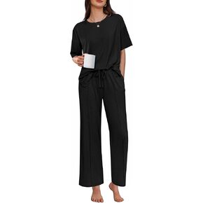 Ekouaer Lounge Sets for Women Short Sleeve Pullover Tops and Long Pants Soft Pajamas Set 2 Piece Outfits S-XXL