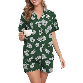 YUNDAI Womens Pajamas Set Shorts Summer Short Sleeve Button Down Top Nightwear and 2 Piece Lounge Sets Pjs Sleepwear S-XXL