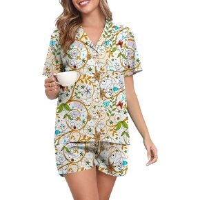 Yundai Womens Pajamas مجموعة شورتات الصيف القصيرة الأكمام لأسفل أعلى ملابس ليلية و 2 قطعة مجموعات PJS Sleepwear S-XXL in Kuwait
