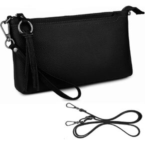 YALUXE Women's Genuine Leather Wristlet Purses Envelope Style Clutch Handbags with Crossbody Strap