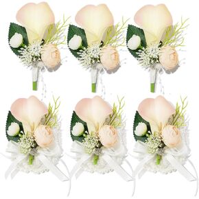 YIFU Wedding Wrist Corsage Wristlet Band Bracelet for Women Bride & Bridesmaid, Groom & Groomsman (White 3 Corsage, 3 Wrist Flower)