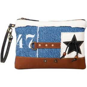Western Leather Wristlet Bag for Women - Upcycled Canvas Pouch Handbag Country Road 47