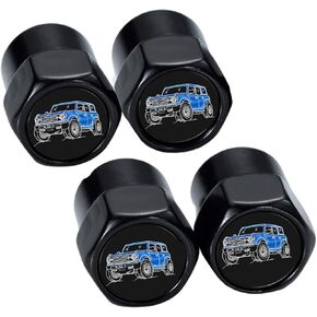 4Pack Anti-Corrosion Tire Valve Stem Caps Metal Black fit for Ford Bronco Accessories Blue