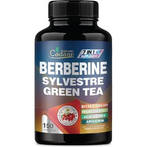 Organic Cadane Berberine Extract 35:1 - Berberine Supplement with Gymnema Sylvestre, Green Tea & More - 150 Capsules for Immune System, Digestion Health Support