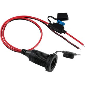 12V/24V Fixed Thread Cigarette Lighter Socket - Female Motorcycle Cigarette Lighter Socket with Bare Wire Open End 2FT, 12v Outlet Socket Replacement with Blade Fuse, for Car Truck Boats Marine ATV