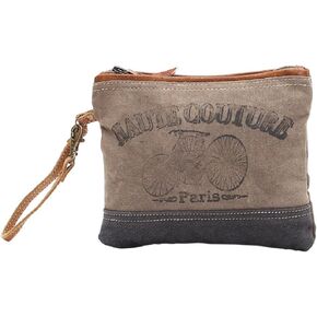 Myra Bag Haute Couture Upcycled Denim & Canvas Wristlet Bag S-1018