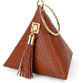 bvya Leather Triangle Wristlet Clutch Purse Handbag - Pyramid Evening Cocktail Wallet Tassel Charm