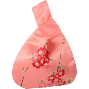 KESYOO Japanese Wrist Bag Vintage Floral Wristlet Handbag Faux Silk Sleeve Knot Pouch Portable Tote Purse for Women Girls