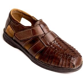 المكسيك En La Piel المصنوع يدويًا للرجال الصياد Huaraches Huaraches-جلد أصلي ، حزام قابل للتعديل وربط الحلقة ، تصميم مغلق ، أحذية زلة غير رسمية ومريحة-متوفرة في Tan و Moka