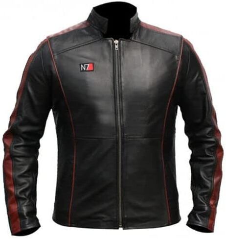 Mens N7 Cafe Racer Bomber Biker Stand Collar Leather Zipper Jacket| N7 Commander Shepard Stylish Motorcycle Leather Jacket in Saudi Arabia