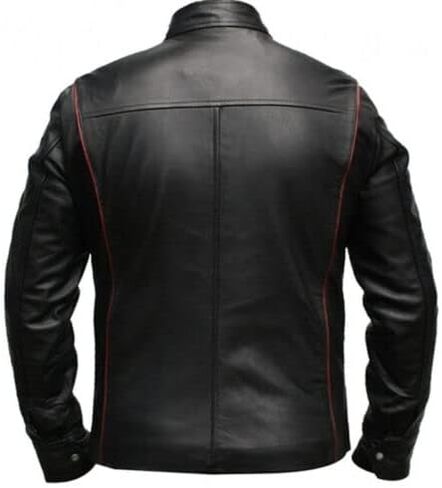Mens N7 Cafe Racer Bomber Biker Stand Collar Leather Zipper Jacket| N7 Commander Shepard Stylish Motorcycle Leather Jacket in Saudi Arabia