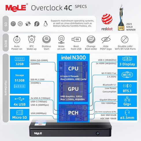 MeLE Quieter3Q Fanless Mini PC Windows 11 pro Celeron N5105 16GB 512GB, Portable Desktop HDMI Wifi6 Gigabit Ethernet, Micro PC Unlock Bios Auto Power on, SSD PXE on Astrophotography Telephotography in Saudi Arabia