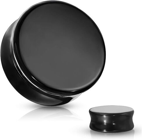 Ear gauges Solid Black Obsidian Ear Plugs soscene Double Saddle in Saudi Arabia