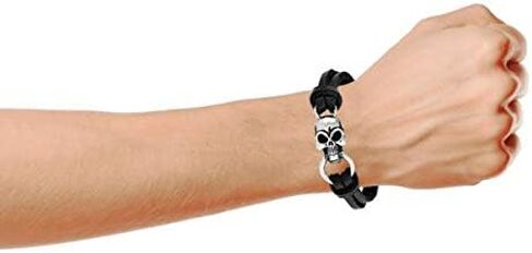 Skull Heads Genuine Black Leather Studded Rivet Stainless Steel Cuff Bracelet for Men Goth Bikers Belt Buckle in Saudi Arabia