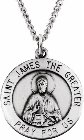Solid 925 Sterling Silver 18mm Pray for Us St. Saint James Medal Charm Pendant Chain Necklace 18" in Kuwait