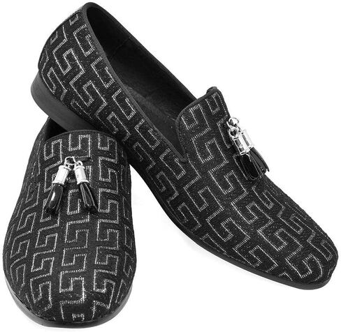 Barabas Men's Rhinestone Greek Key Pattern Tassel Loafer Shoes SH3087 in Kuwait