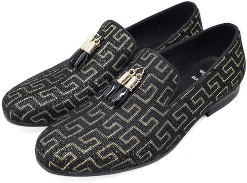 Barabas Men's Rhinestone Greek Key Pattern Tassel Loafer Shoes SH3087 in Kuwait