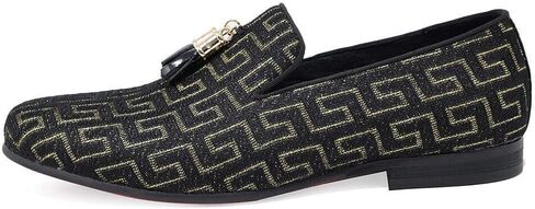 Barabas Men's Rhinestone Greek Key Pattern Tassel Loafer Shoes SH3087 in Kuwait